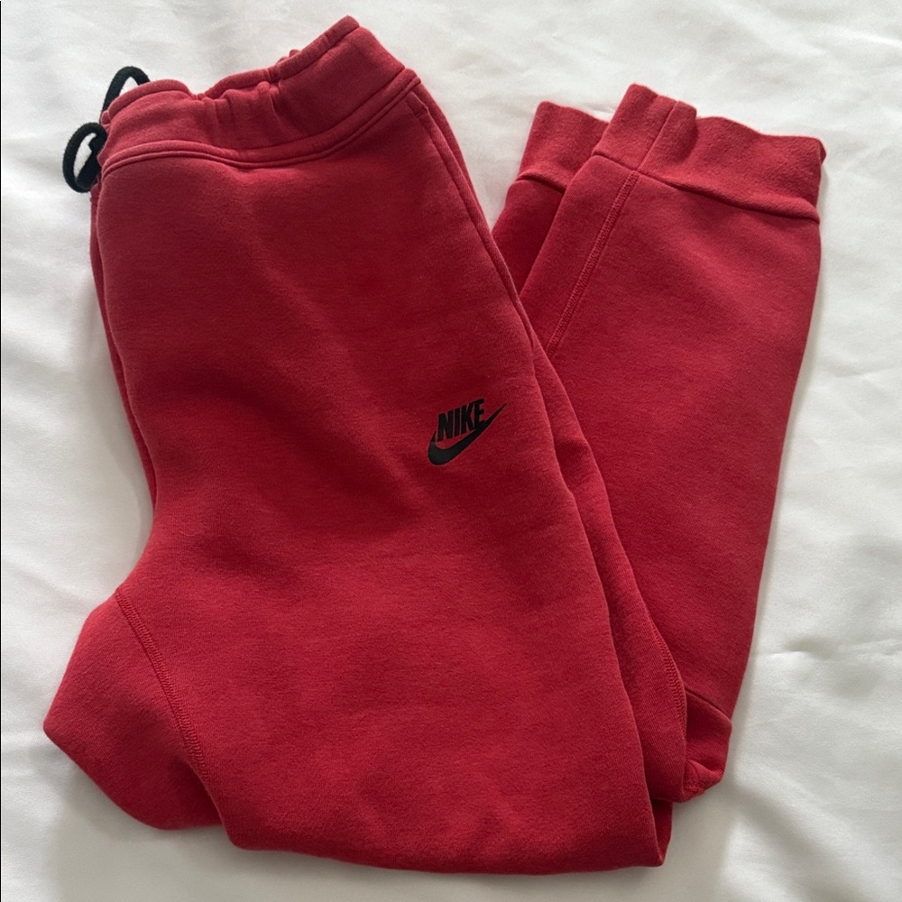 Nike Red Kids Sweatpants Joggers with Black Logo